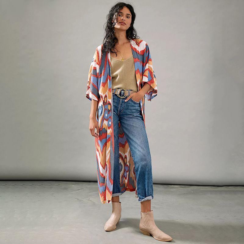 Women's Floral Print Beach Cover-Up Kimono Sun Protection Swimwear Wrap Casual Summer Chiffon Tunic Bikini Outerwear_voghion.com