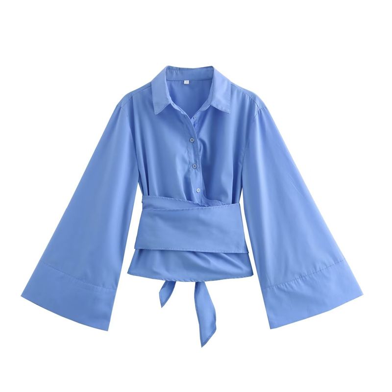 Camicia in popeline bicolore doppiopetto con cravatta decorata da donna_voghion.com