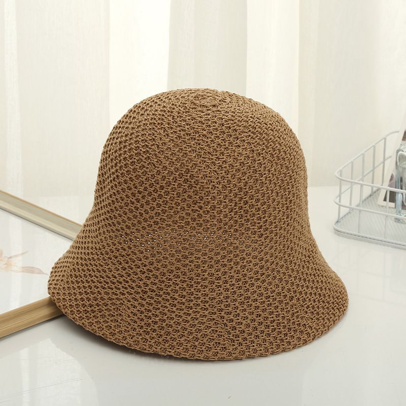 Cappello da bacino femminile per sole femminile con secchiello versione coreana per vacanze all'aperto, copertura per il viso da spiaggia estiva, cappello in tinta unita_voghion.com