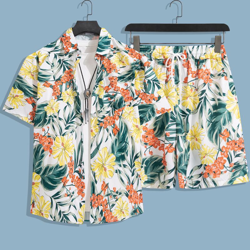 Härekleeder Summer Short Sleeved Männer Shirt Seaside Beach Vakanz Fräizäit Loose Shorts Männer Kleeder Trend_voghion.com