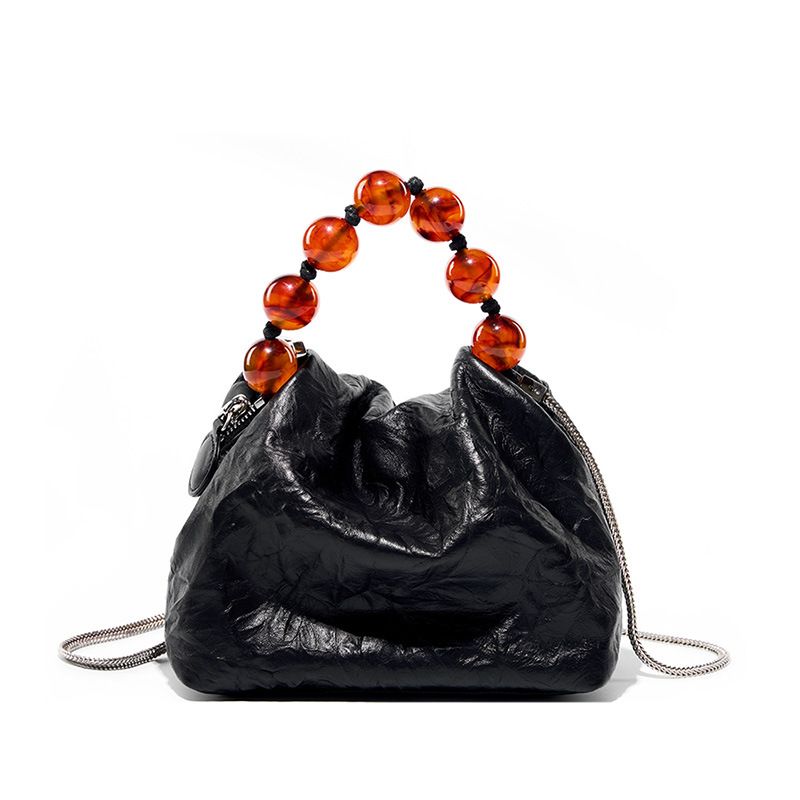 Borsa con perline, personalità, nicchia, primo strato, borsa in pelle di mucca, modello graffiato a mano da donna, borsa per il pranzo, borsa a tracolla con perline, tenuta a mano_voghion.com