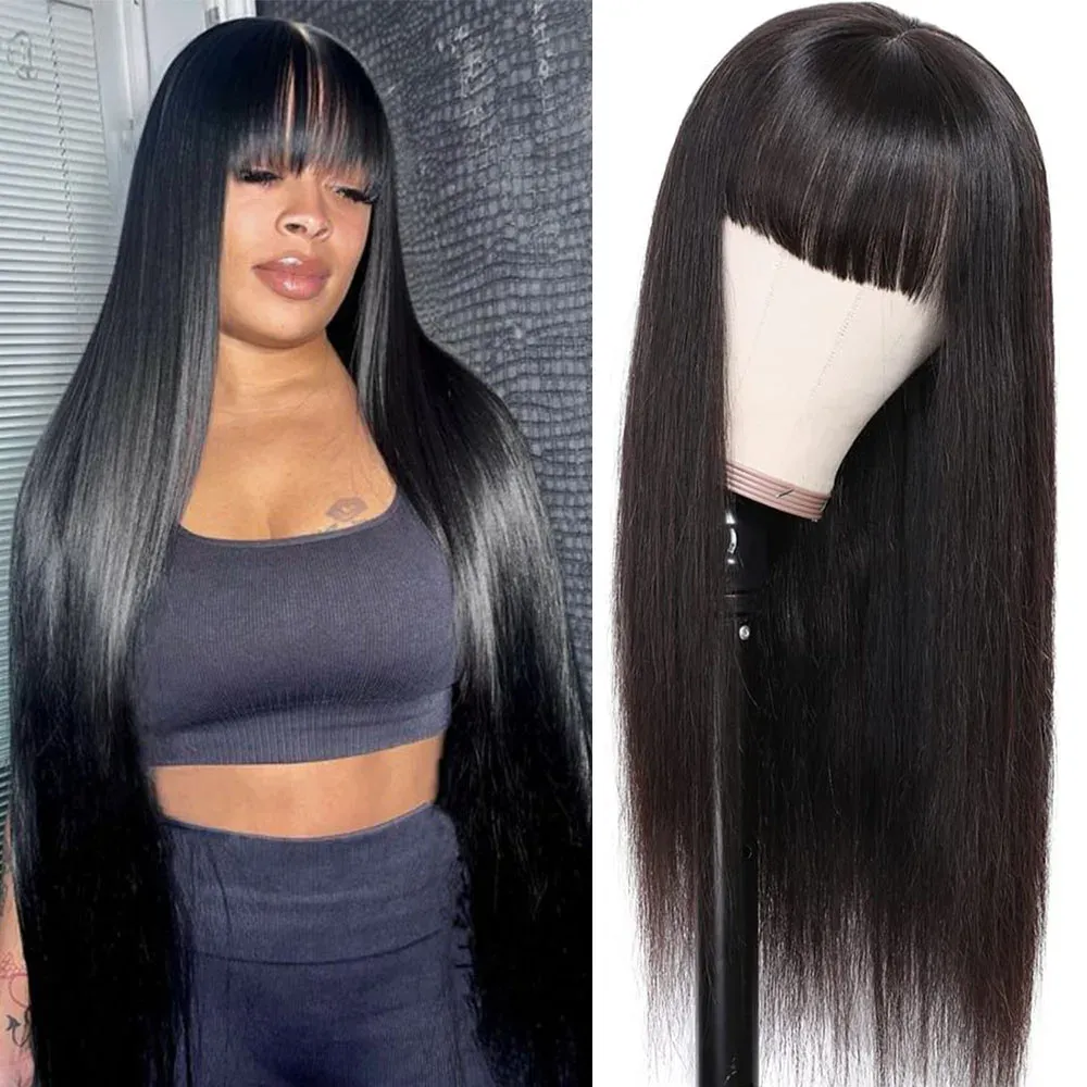Parrucca frontale in pizzo dritto brasiliano con frangia per donne nere_voghion.com