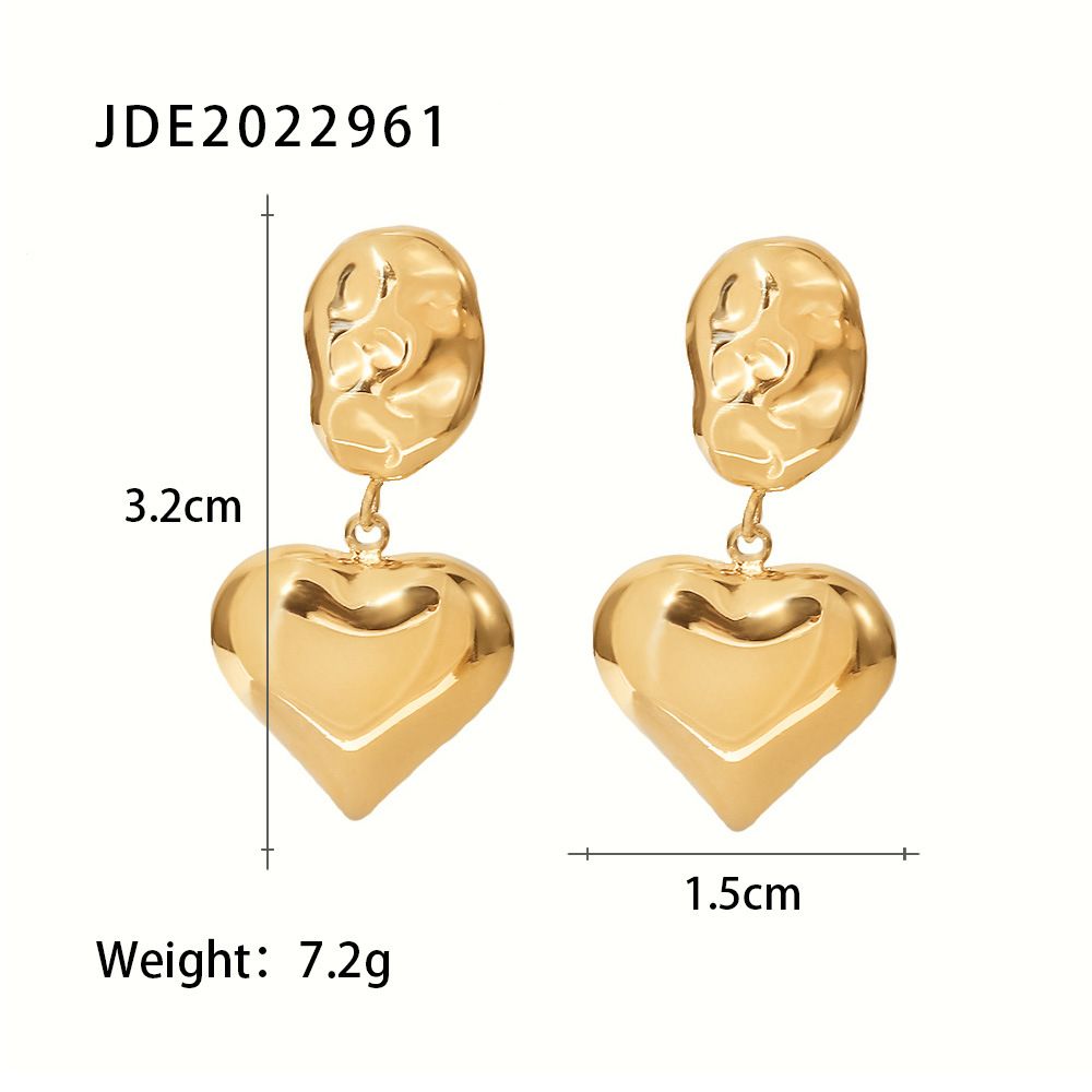 Orecchini pendenti a forma di cuore irregolari in acciaio al titanio INS per donna, placcati in oro 14K e lucidati_voghion.com