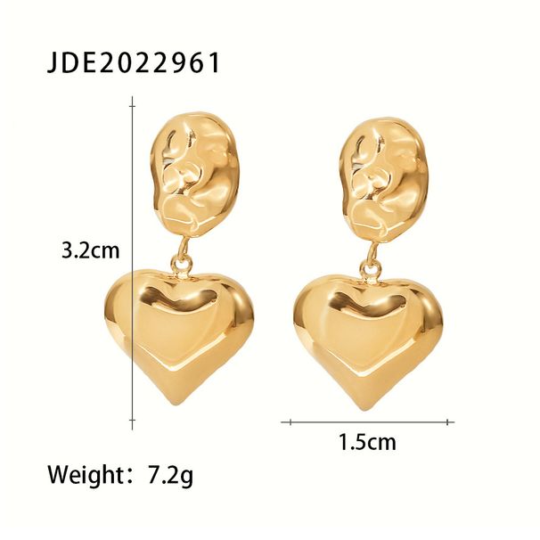 Orecchini pendenti a forma di cuore irregolari in acciaio al titanio INS per donna, placcati in oro 14K e lucidati_voghion.com