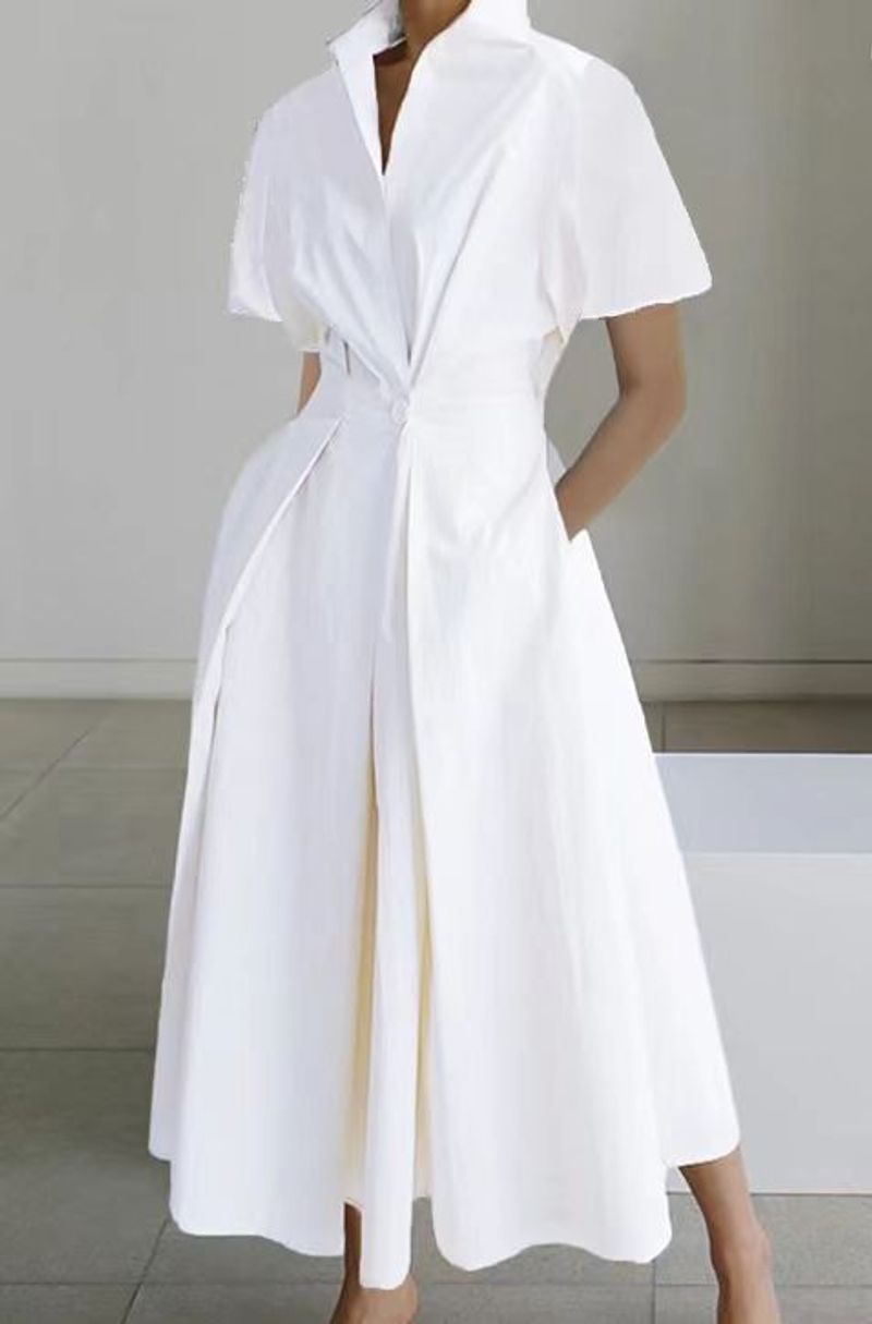Women's Clothing Women's Summer Sleeveless Waist Pocket Large Swing Medium Length Solid Color Dress_voghion.com