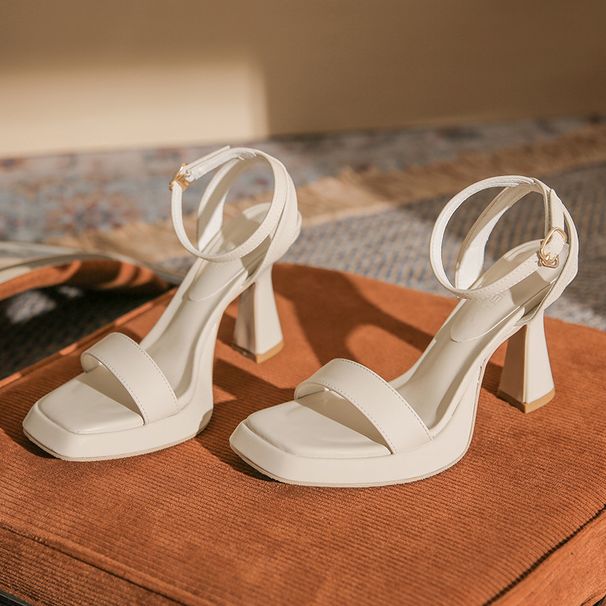 942-0 High Heel Sandals Women's Spring And Summer New Style Square Head, Open Toe, One Word Strap, Waterproof Platform,_voghion.com