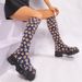 Fly knitting socks boots women's new autumn and winter large size thick soled solid color round head long skinny boots_voghion.com