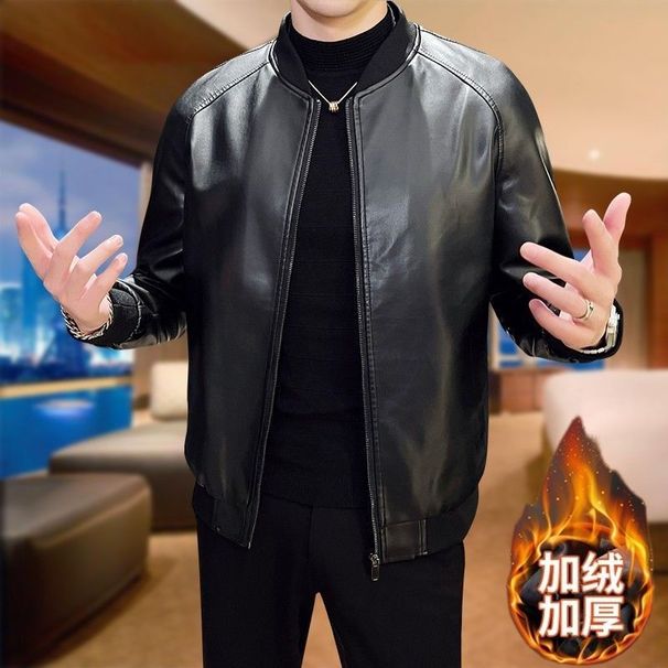 Herren Lederjacke Herren Frühling und Herbst Kurze Jacke Business Casual Weiche Lederjacke Mittleren Alters und Jugend Jacke_voghion.com