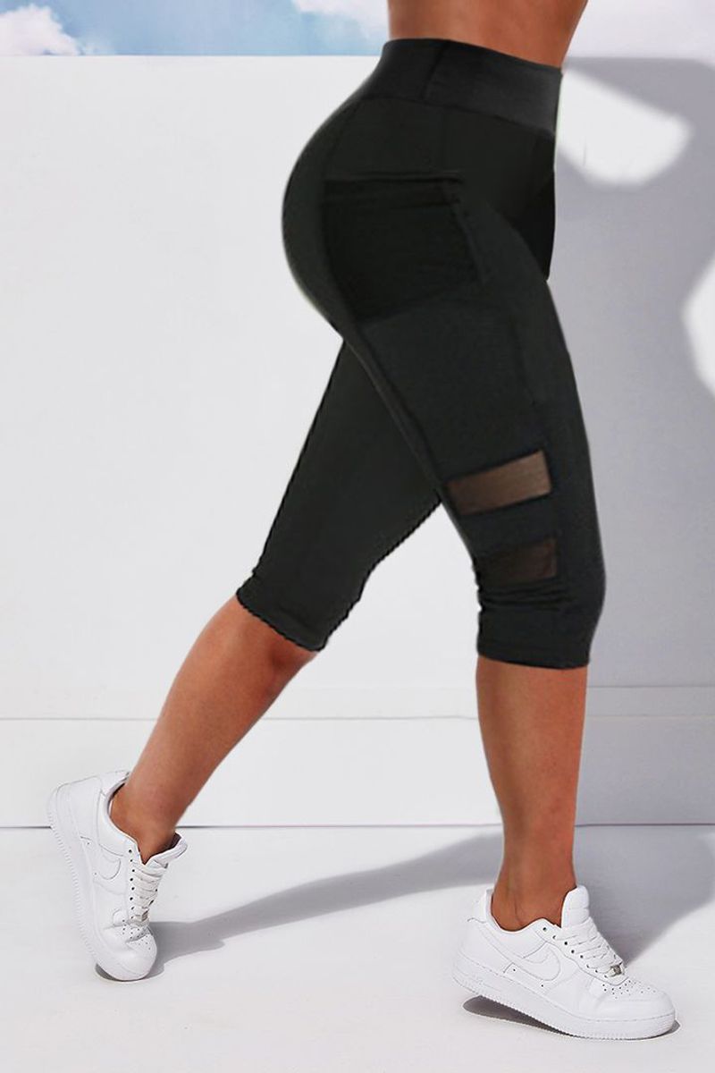 Handytasche Yogahose Damen Mesh Spleißen Sporthose Große Größe Hüftheben Hohe Taille_voghion.com