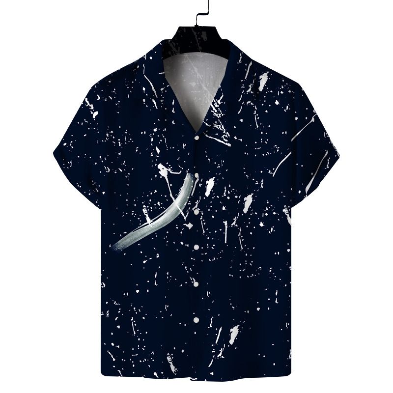 chemise fine à manches courtes et col cubain à imprimé numérique hawaïen pour hommes_voghion.com