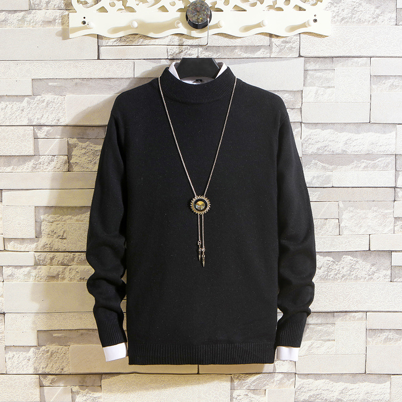 Långärmad semi-turtleneck tröja för män basjacka slim-fit tröja_voghion.com