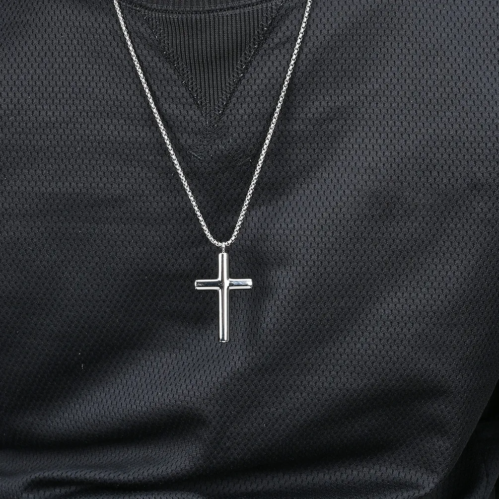 Simple curved titanium steel cross necklace neutral cold style men and women wear pendant stainless steel pendant_voghion.com