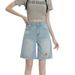 Women's Clothing Ripped Small High Waist Wide Leg Shorts Jeans Women_voghion.com