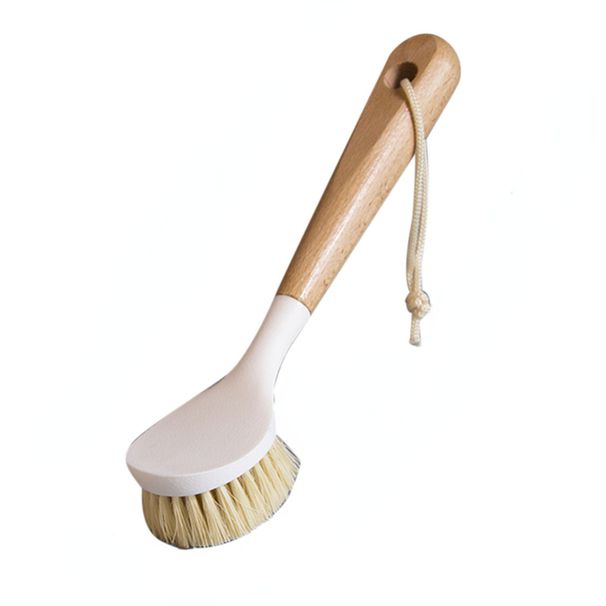 Spazzola per la pulizia della cucina con manico in bambù naturale e setole in sisal Spazzola per strofinare per piatti Padelle in ghisa Pentole Padelle Pentola Spazzola per pentole_voghion.com
