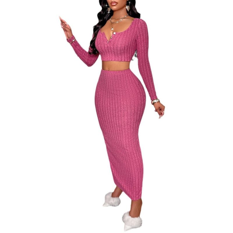 Nuovo set gonna midi aderente a maniche lunghe da donna 2025_voghion.com