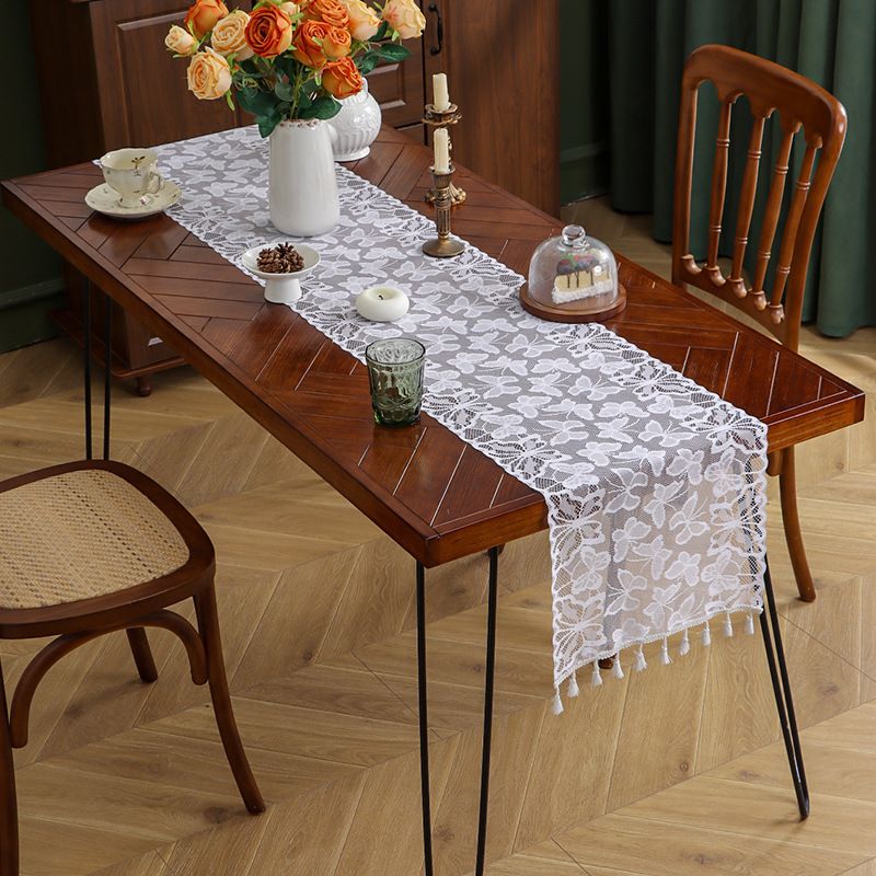 Lace Table Flag Butterfly Embroidery White Mesh Embroidery Hollow Dining Table Coffee Table Decoration Dining Sideboard_voghion.com