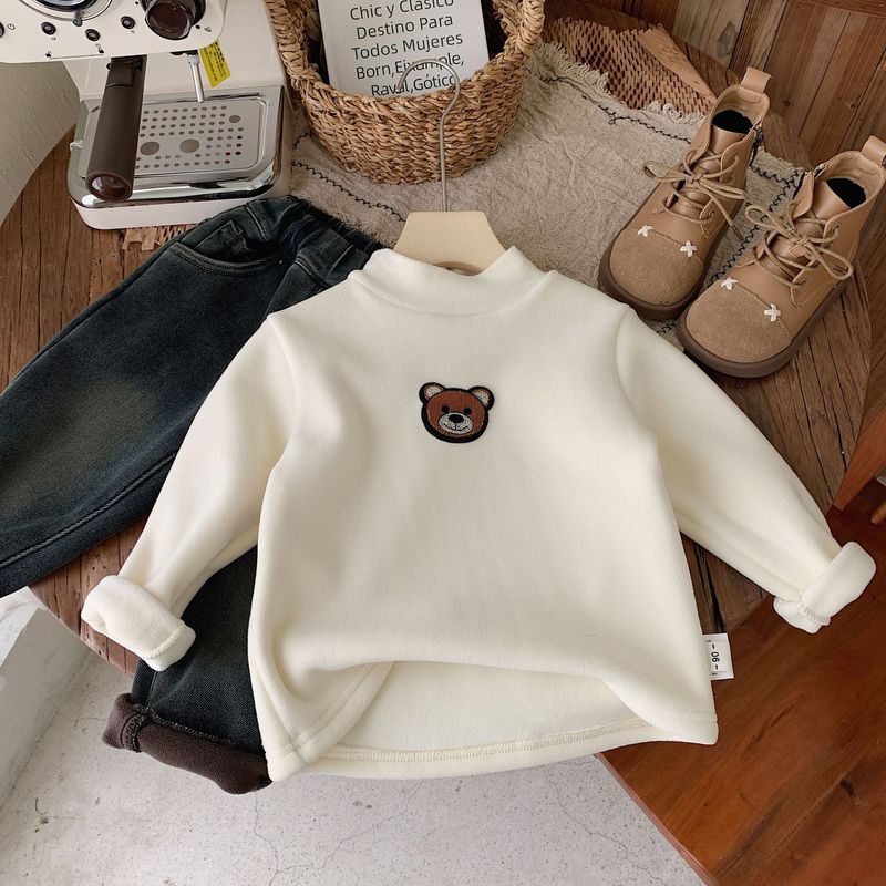 Children's 2024 Winter Knitted Cute Bear Labeling Hoodie Men's and Women's Clothing Thick Undercover_voghion.com