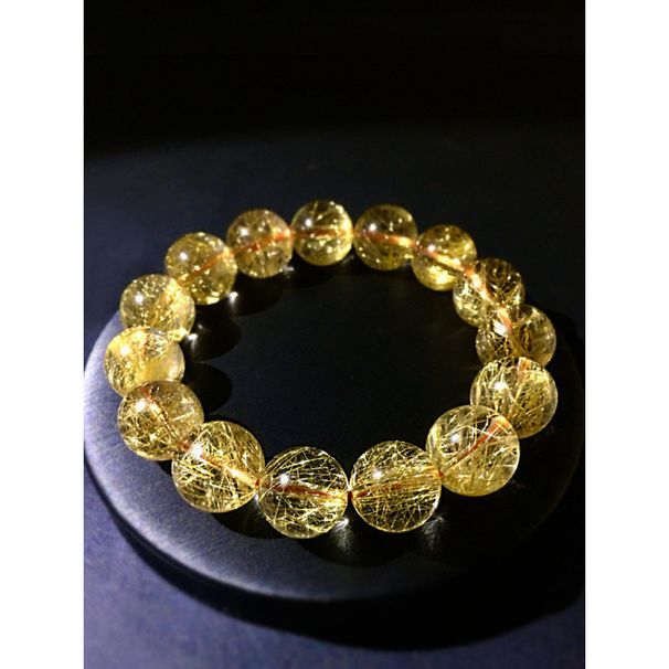 Bracciale in quarzo rutilo dorato con cristalli brasiliani naturali, titanio, giallo, super flash, per San Valentino, da donna_voghion.com
