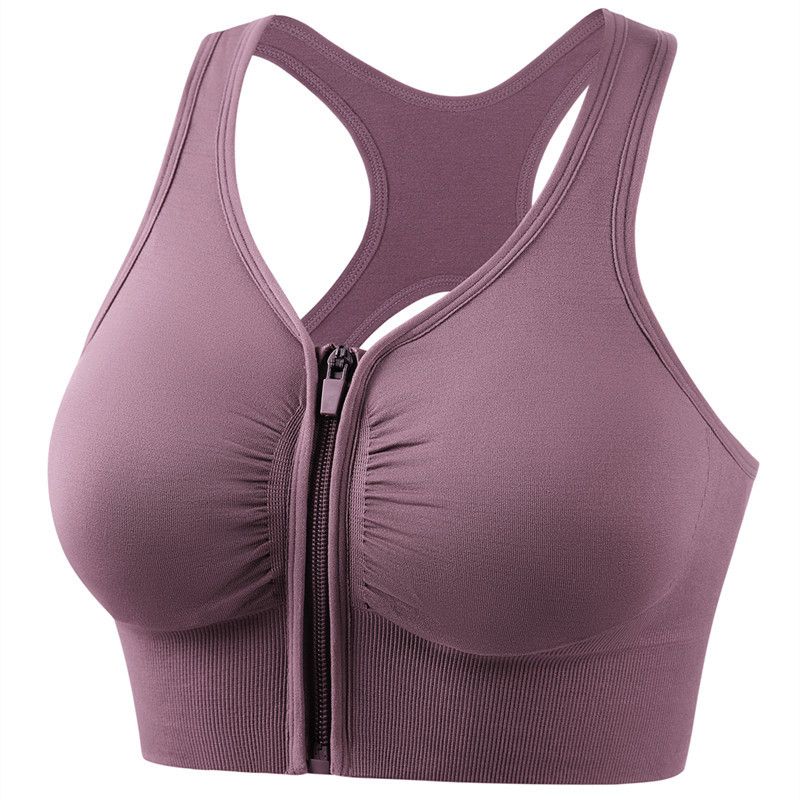 Shockproof Gathering Large Size Running, Yoga, Fitness, Sports Bra, Hollow Back, Front Zipper Sports Bra_voghion.com