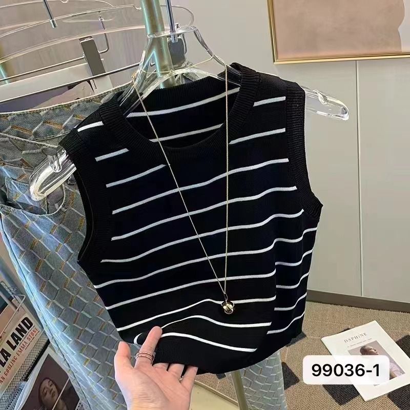 Maglione corto estivo da donna con scollo rotondo e catena, sottile, colorato, intimo, canotta, senza maniche_voghion.com