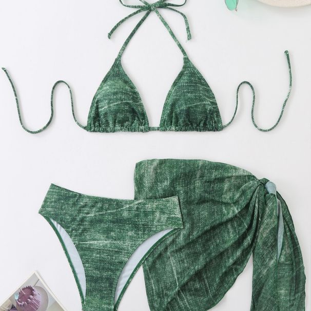 Sexy Strap Bikini With Chest Pads Swimsuit Two-Piece Lingerie Set Three-Piece Tie_voghion.com