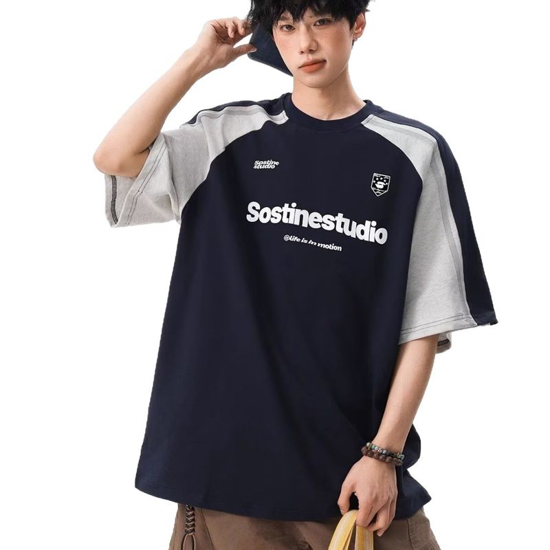 Men's Style Color Block Raglan T-Shirt Summer Casual Crew Neck Short Sleeve Graphic Print Oversized Fit​ Men's T-Shirts_voghion.com