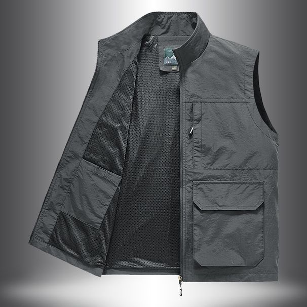 "Men's Utility Vest – Rugged Nylon Photographer & Fishing Sleeveless Jacket With Multi-Pockets (Relaxed Fit, Breathable Polyester Lining, M-5XL)"_voghion.com