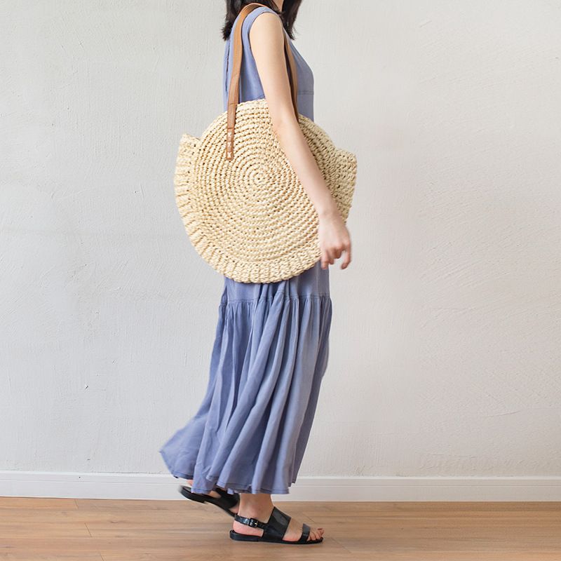 Borse da donna Un pezzo Drop Shipping Vendita diretta in fabbrica Borsa di paglia con cintura rotonda Borsa a tracolla singola Borsa da spiaggia Borsa da donna Borsa intrecciata fatta a mano_voghion.com