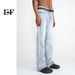 EF JEANS | 2023 New Product, Straight Versatile Solid Color Jeans For Men And Women Of The Same Style, Non-elastic, Slightly Pulled, Light Blue_voghion.com