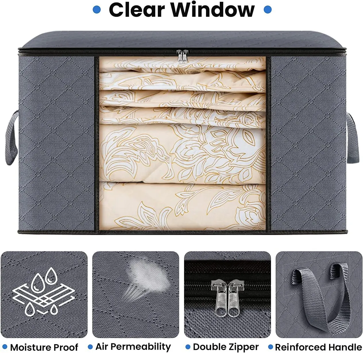 Boîte de rangement sous le lit, boîte de rangement transparente pour vêtements, sac de rangement pliable pour couette domestique_voghion.com