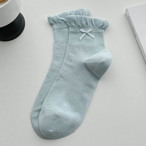 Gray Women's, Mid-calf, Summer Thin Cotton, Cute Edge, Bubble Cuff, Seamless Bow Women's Socks_voghion.com