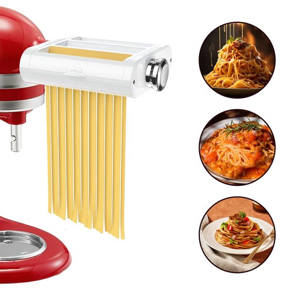 IAGREEA Pasta Maker Attachment 3 In 1 For KitchenAid Stand Mixers IncludedPasta Sheet Roller, Spaghetti Cutter, Fettuccine Cutter Maker,For KitchenAid Vertical Mixer(Machine Is Not Included)_voghion.com