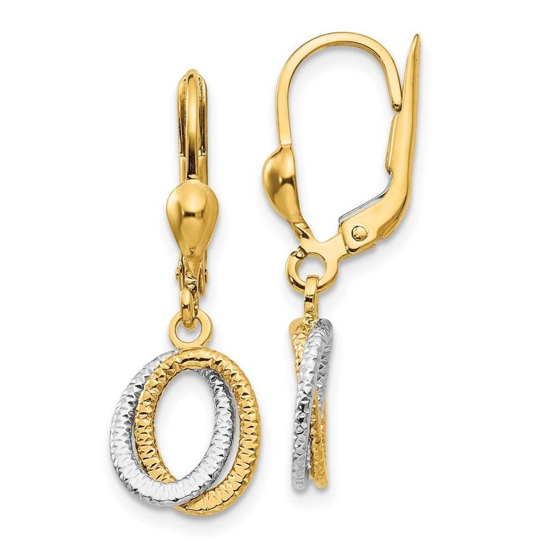 14K Two-Tone Textured And Polished Dangle Leverback Earrings_voghion.com