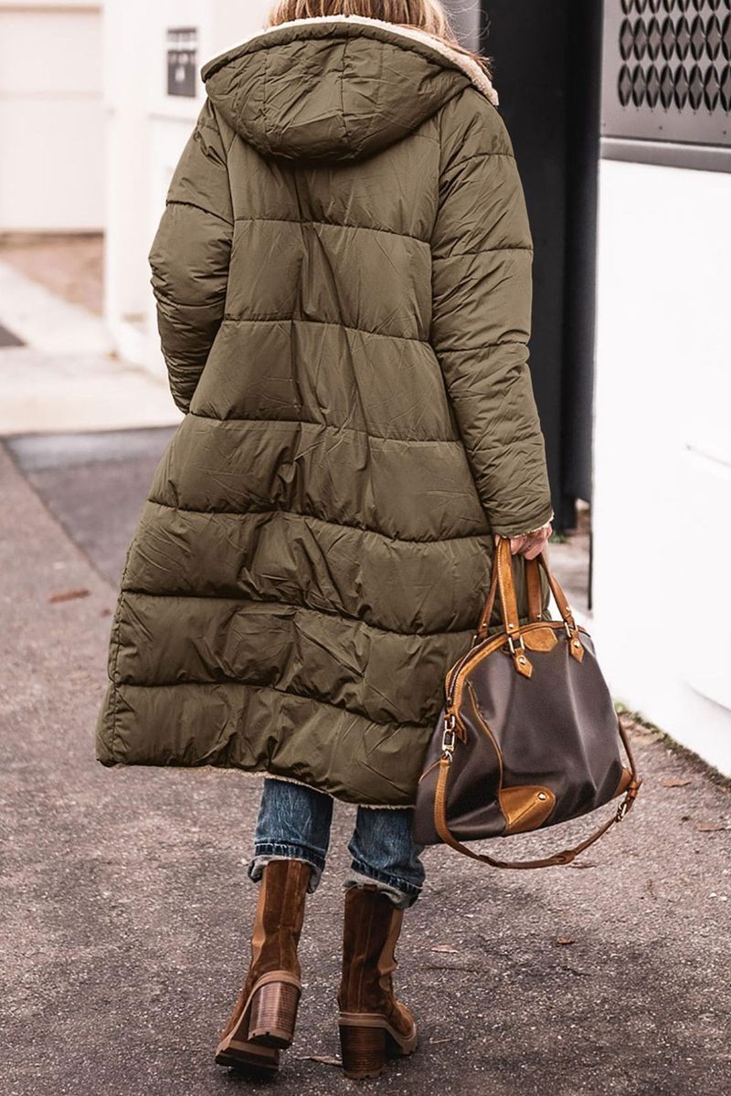 Women's Clothing solid color hooded cotton jacket long sleeve double sided wear winter warm cardigan jacket cotton coat_voghion.com