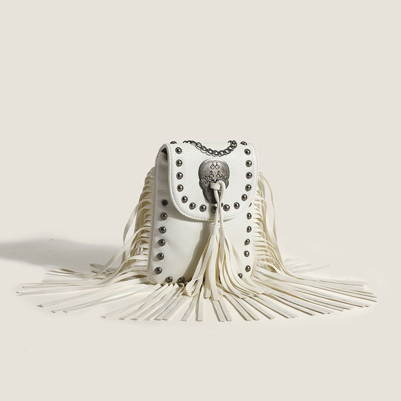 Borsa a tracolla piccola con tracolla sottile e catena, casual e alla moda, da donna, con nappe borchiate_voghion.com