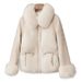Piumino di lusso in pelliccia di volpe patchwork per donna – Cappotto invernale caldo con dettagli in pelle di pecora (bianco avorio, M-XL)_voghion.com