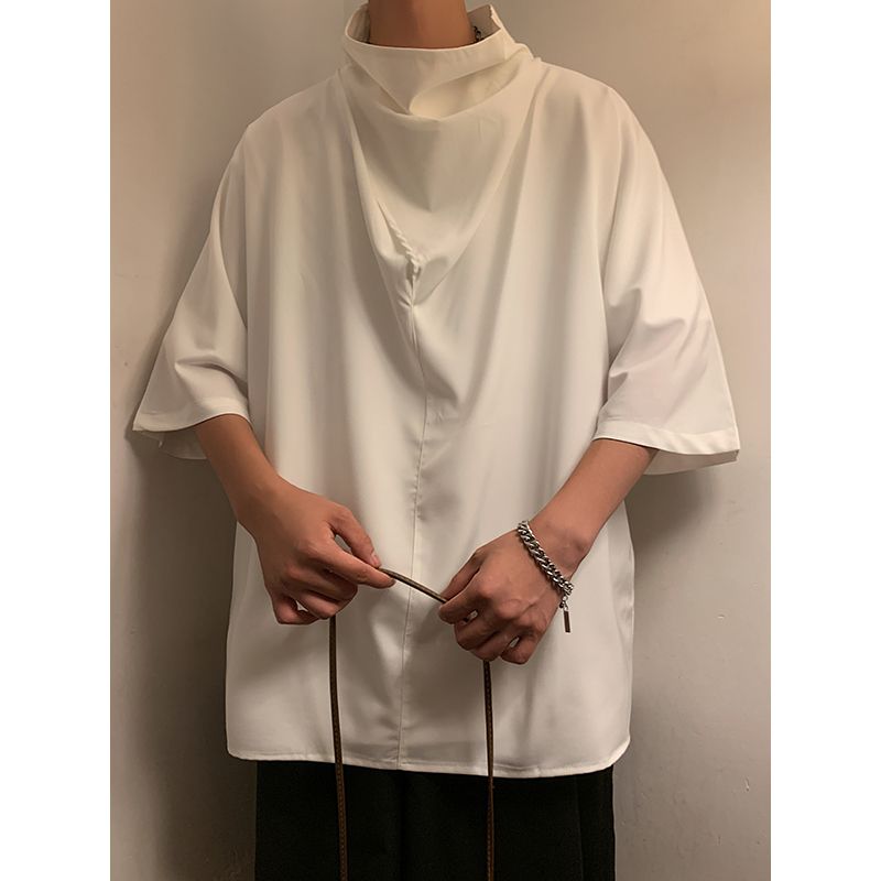 Diablo style P Yamamoto Yoji ice silk niche design, rugged handsome high pile collar, 7/4 short and medium sleeved_voghion.com