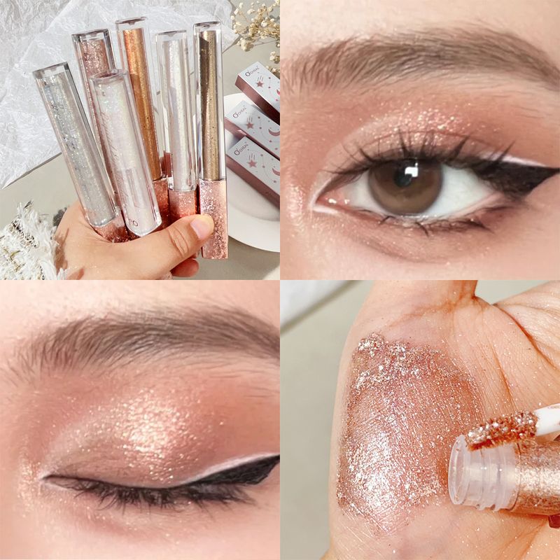 Fard à paupières liquide nacré imperméable à paillettes, surligneur durable et brillant, paillettes couchées en soie_voghion.com