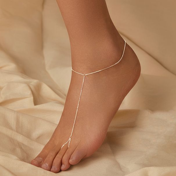 Cavigliera minimalista alla moda con perline in argento per donna, versatile braccialetto alla caviglia per feste_voghion.com