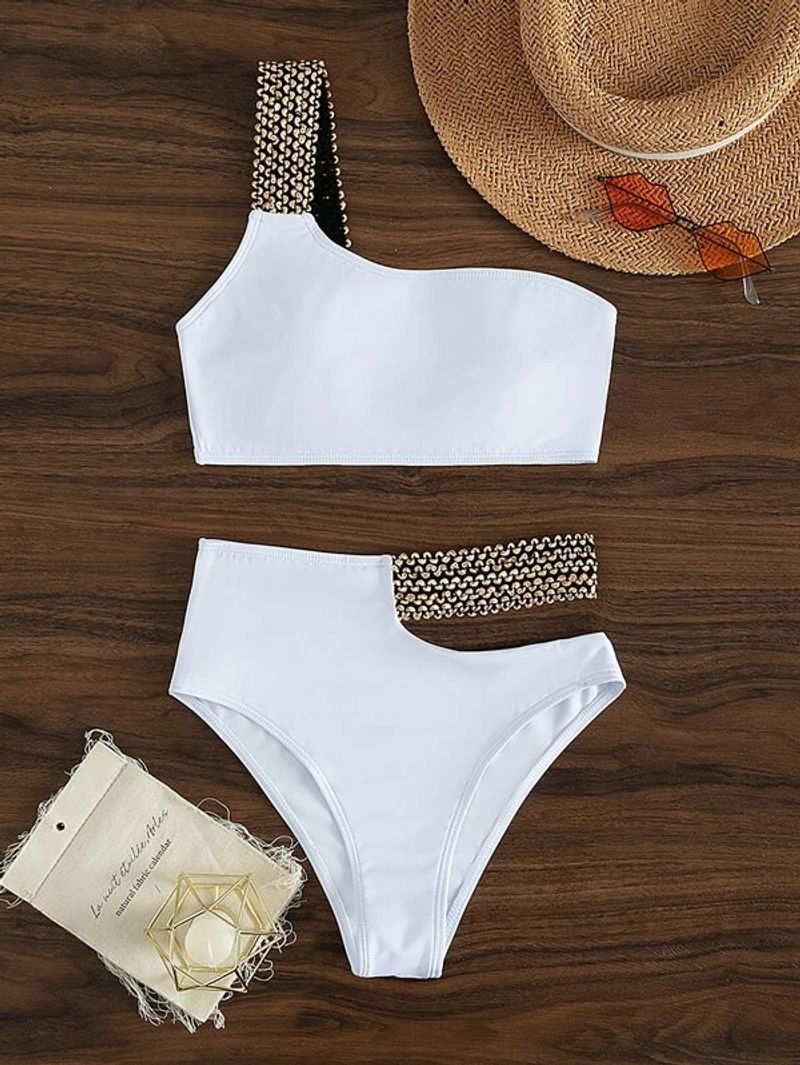 Dame V-hals mesh paljett bord stropp ensfarget badedrakt sexy dame badedrakt kvinnelig bikini_voghion.com