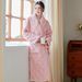 Unisex Long Flannel Robe Set With Jacquard Pattern - Cozy Fleece Bathrobe For Winter & Autumn, Home Loungewear With Open Front Design_voghion.com