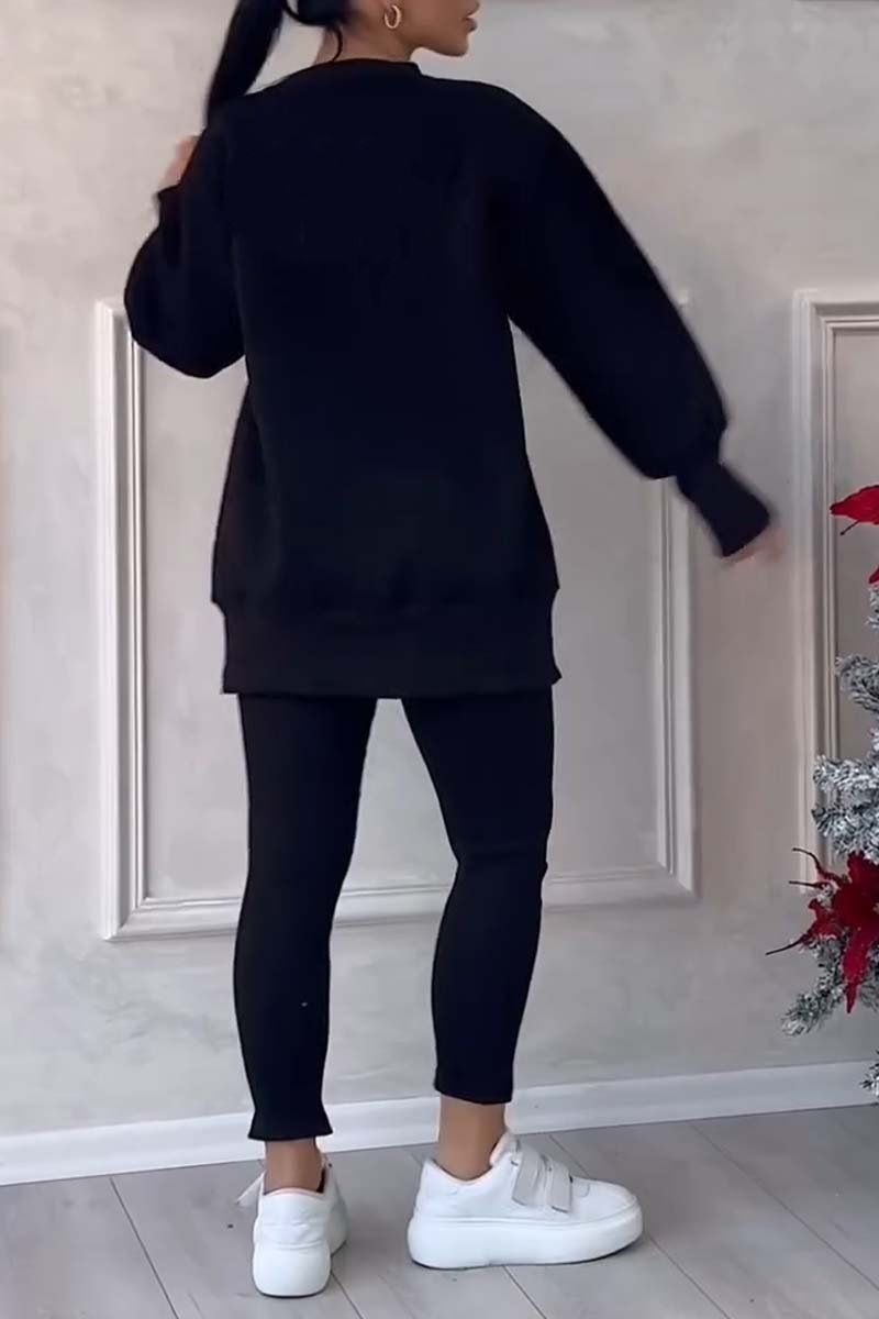 Women's Clothing Irregular Long Sleeved Sweatshirt Leggings Suit Casual Long Sleeve Hoodie Leggings Set Solid Color, Comfort Fit, Plus Size Available​_voghion.com