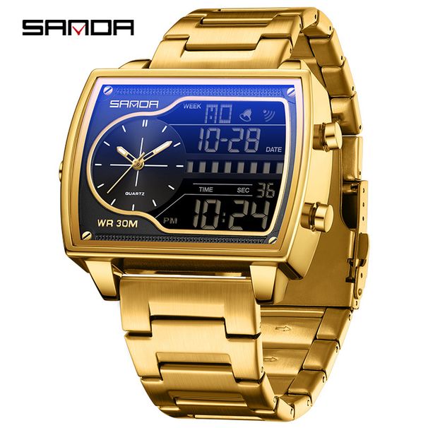 Orologio analogico digitale multifunzione da uomo con timer per il conto alla rovescia, retroilluminazione a LED, cinturino in acciaio inossidabile, resistente all'acqua per abbigliamento business, sportivo e casual_voghion.com