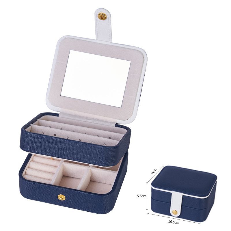 3-lagige Schmuckbox aus PU-Leder mit Spiegel – reisefreundliche Aufbewahrungsbox für Ohrringe, Ringe, Halsketten (Weiß/Rosa/Grün/Blau)_voghion.com