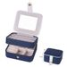 3-lagige Schmuckbox aus PU-Leder mit Spiegel – reisefreundliche Aufbewahrungsbox für Ohrringe, Ringe, Halsketten (Weiß/Rosa/Grün/Blau)_voghion.com
