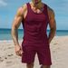 Men's Clothing Waffle Texture Short Sleeve Vest Shorts Set Breathable Running, Casual Wear (Black, Wine Red, Dark Green, Khaki, Gray, White)_voghion.com