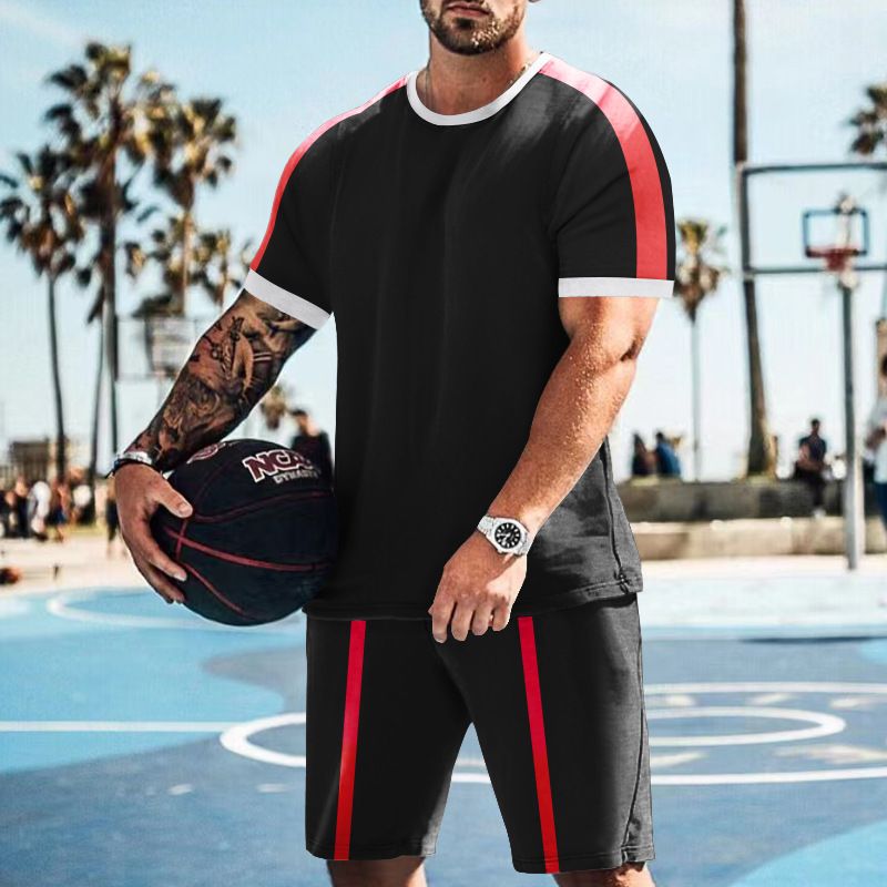 Man's clothing Men's summer sports T-shirt set Men's crewneck casual short-sleeved shorts two-piece set_voghion.com