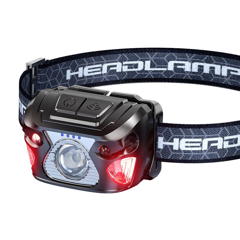 LED Induction Headlight Long Life Strong Light USB Charging Fishing Mini Red Light Head Mounted Outdoor Riding Work Light_voghion.com