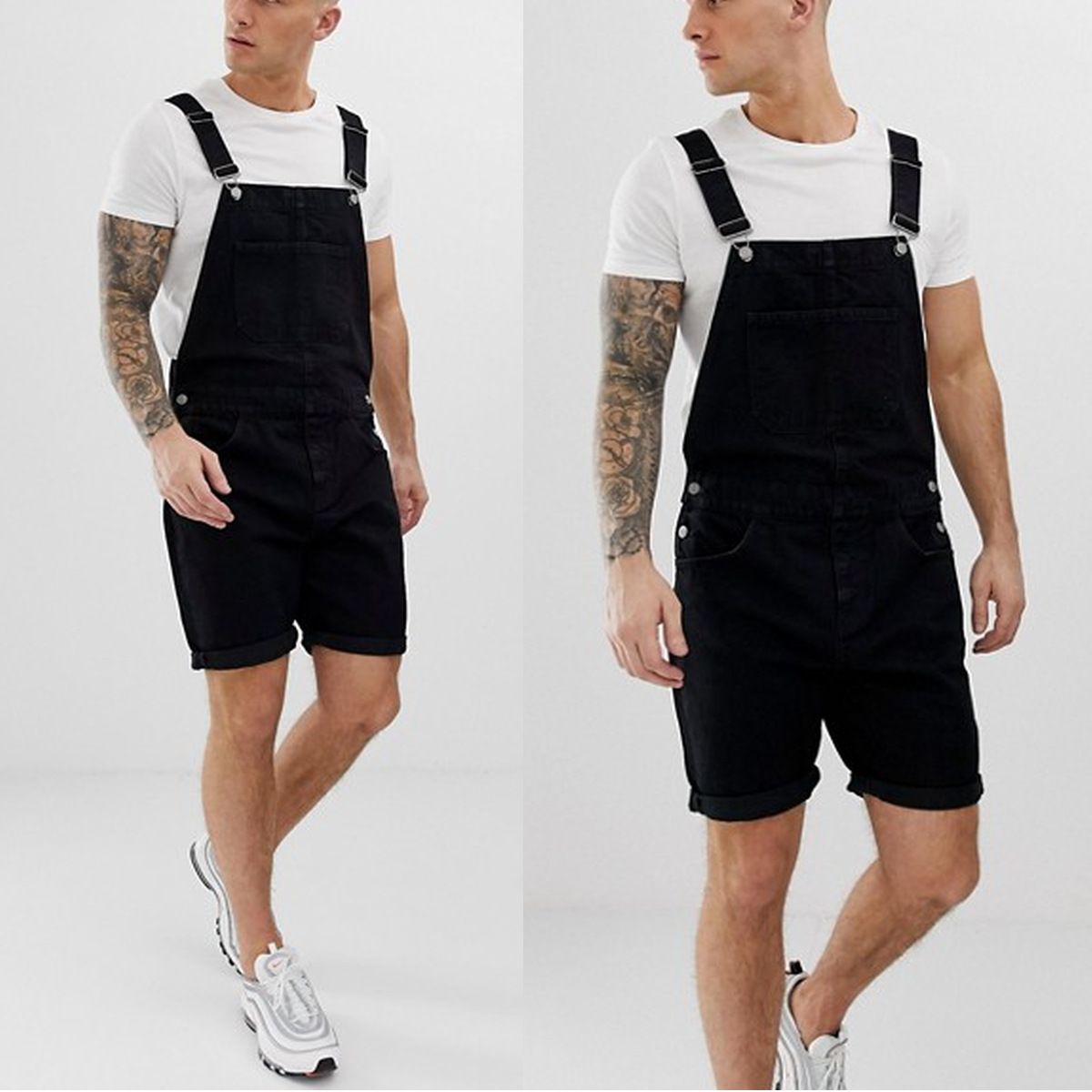 Neue Herren-Denim-Shorts im Used-Look, Jumpsuit-Arbeitshose mit Schultergurten_voghion.com