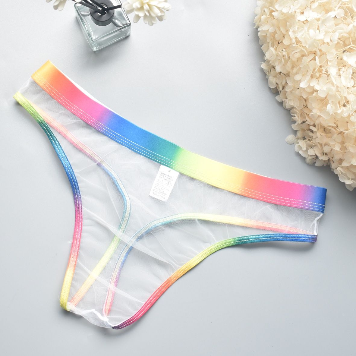 luckyqqyp Foreign Trade In-Stock Sexy Lingerie Transparent Mesh Rainbow Women's Thong V007_voghion.com